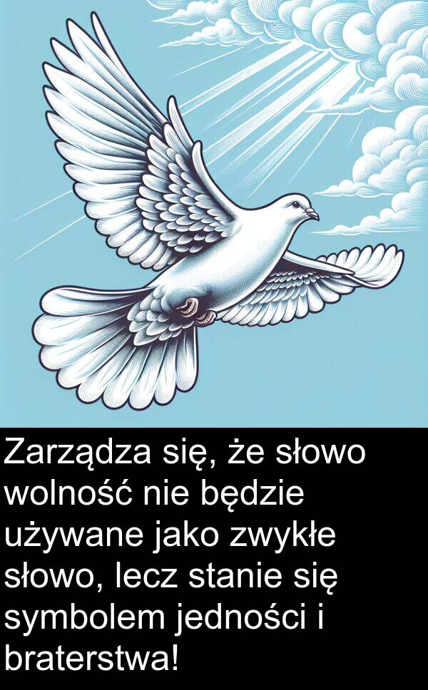 zwykłe: Zarządza się, że słowo wolność nie będzie używane jako zwykłe słowo, lecz stanie się symbolem jedności i braterstwa!