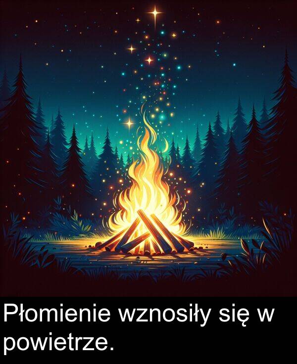 powietrze: Płomienie wznosiły się w powietrze.