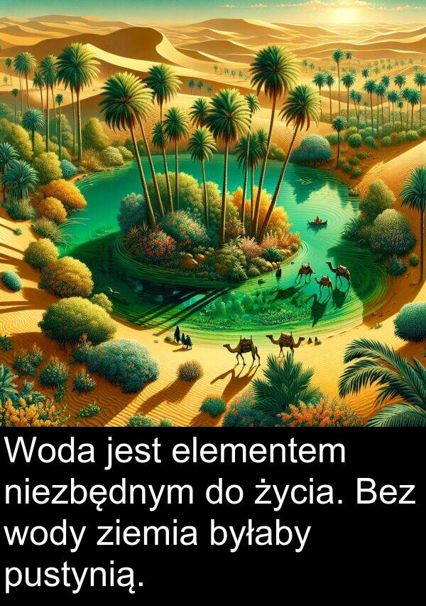pustynią: Woda jest elementem niezbędnym do życia. Bez wody ziemia byłaby pustynią.