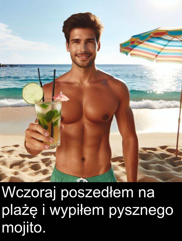 pysznego: Wczoraj poszedłem na plażę i wypiłem pysznego mojito.