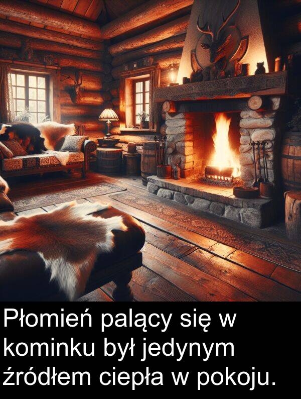 źródłem: Płomień palący się w kominku był jedynym źródłem ciepła w pokoju.
