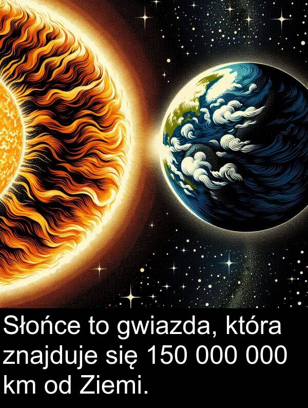 znajduje: Słońce to gwiazda, która znajduje się 150 000 000 km od Ziemi.
