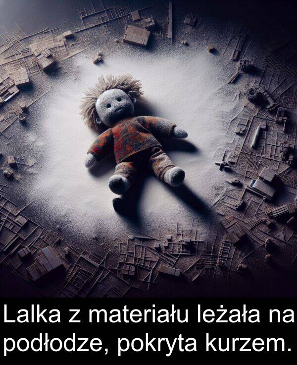 kurzem: Lalka z materiału leżała na podłodze, pokryta kurzem.