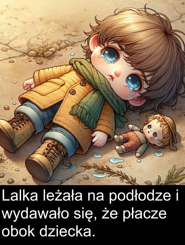 płacze: Lalka leżała na podłodze i wydawało się, że płacze obok dziecka.