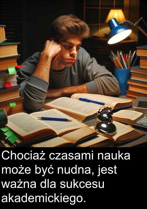 ważna: Chociaż czasami nauka może być nudna, jest ważna dla sukcesu akademickiego.