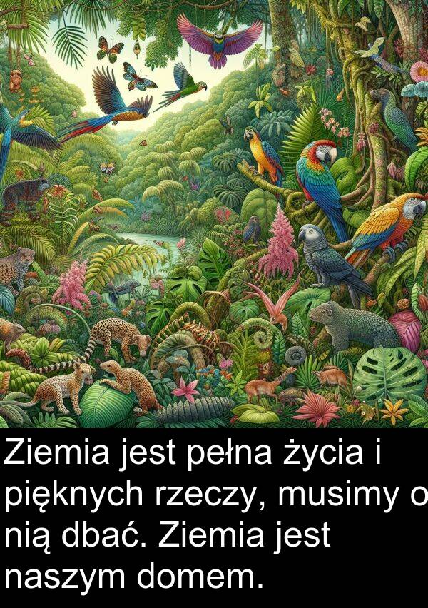 pięknych: Ziemia jest pełna życia i pięknych rzeczy, musimy o nią dbać. Ziemia jest naszym domem.