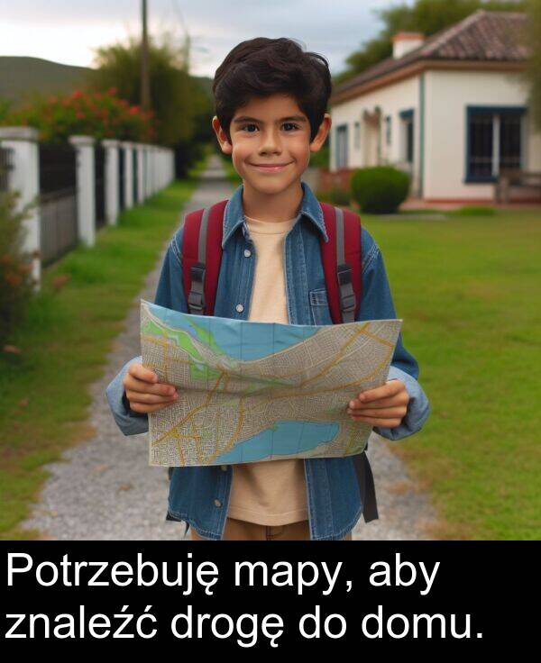 aby: Potrzebuję mapy, aby znaleźć drogę do domu.