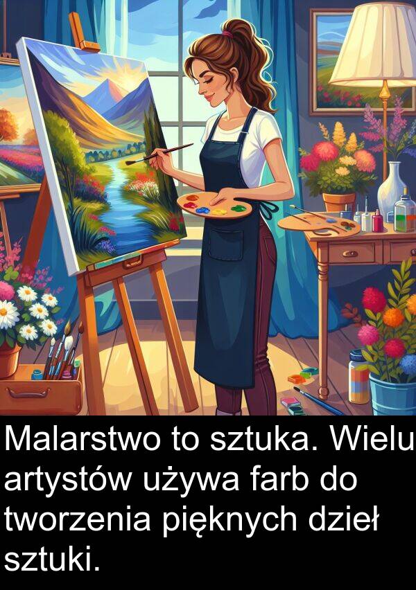 pięknych: Malarstwo to sztuka. Wielu artystów używa farb do tworzenia pięknych dzieł sztuki.