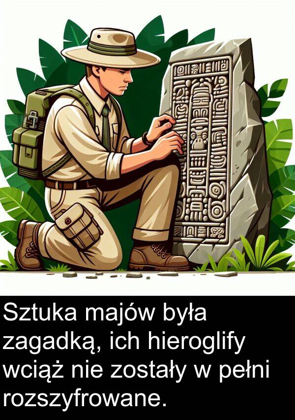 zostały: Sztuka majów była zagadką, ich hieroglify wciąż nie zostały w pełni rozszyfrowane.