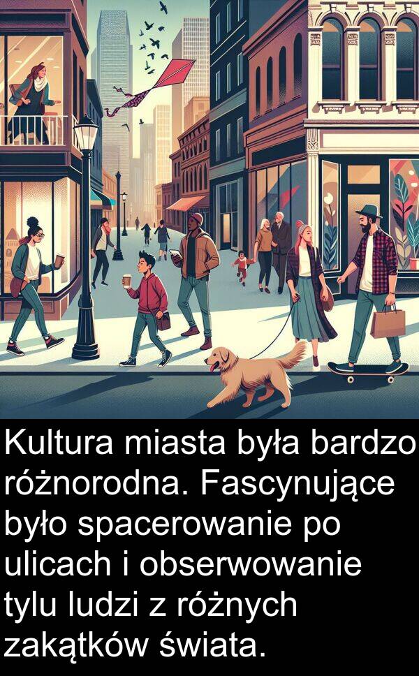 zakątków: Kultura miasta była bardzo różnorodna. Fascynujące było spacerowanie po ulicach i obserwowanie tylu ludzi z różnych zakątków świata.