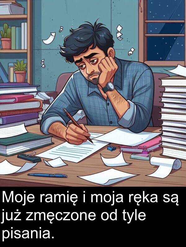 zmęczone: Moje ramię i moja ręka są już zmęczone od tyle pisania.
