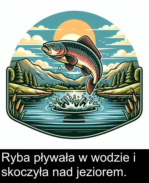 pływała: Ryba pływała w wodzie i skoczyła nad jeziorem.