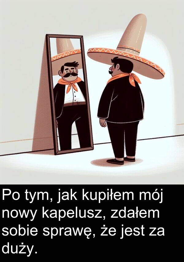 zdałem: Po tym, jak kupiłem mój nowy kapelusz, zdałem sobie sprawę, że jest za duży.