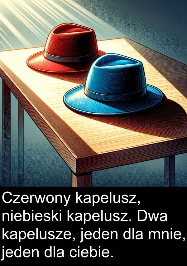 kapelusze: Czerwony kapelusz, niebieski kapelusz. Dwa kapelusze, jeden dla mnie, jeden dla ciebie.