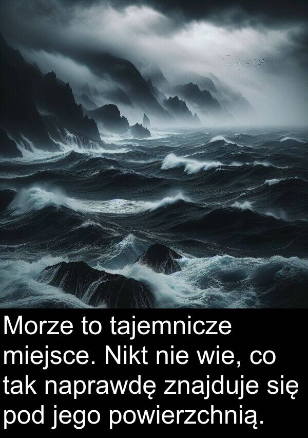 powierzchnią: Morze to tajemnicze miejsce. Nikt nie wie, co tak naprawdę znajduje się pod jego powierzchnią.