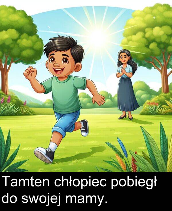 pobiegł: Tamten chłopiec pobiegł do swojej mamy.