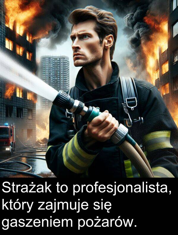 profesjonalista: Strażak to profesjonalista, który zajmuje się gaszeniem pożarów.