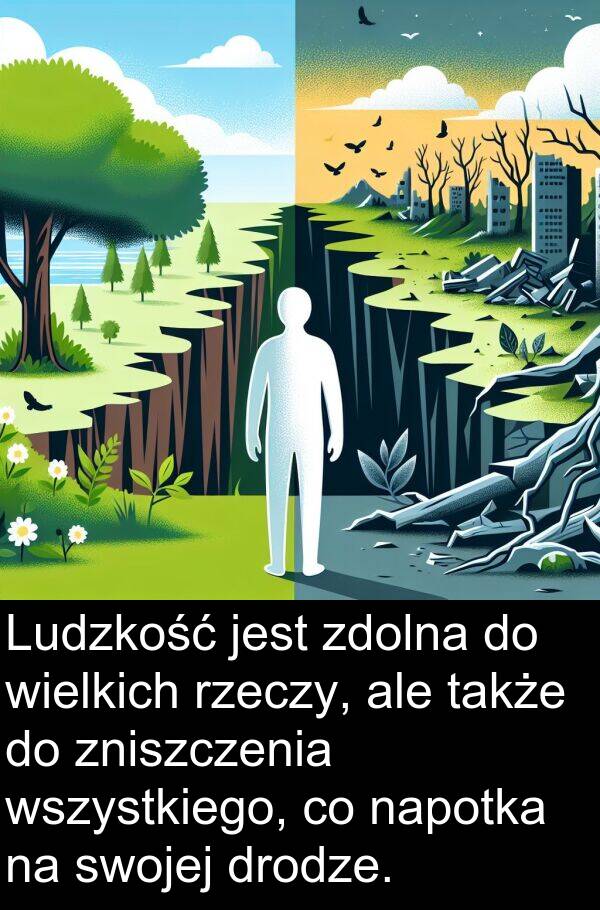 zniszczenia: Ludzkość jest zdolna do wielkich rzeczy, ale także do zniszczenia wszystkiego, co napotka na swojej drodze.