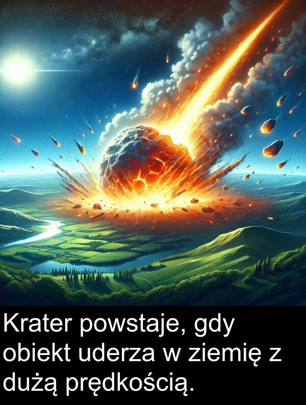 prędkością: Krater powstaje, gdy obiekt uderza w ziemię z dużą prędkością.