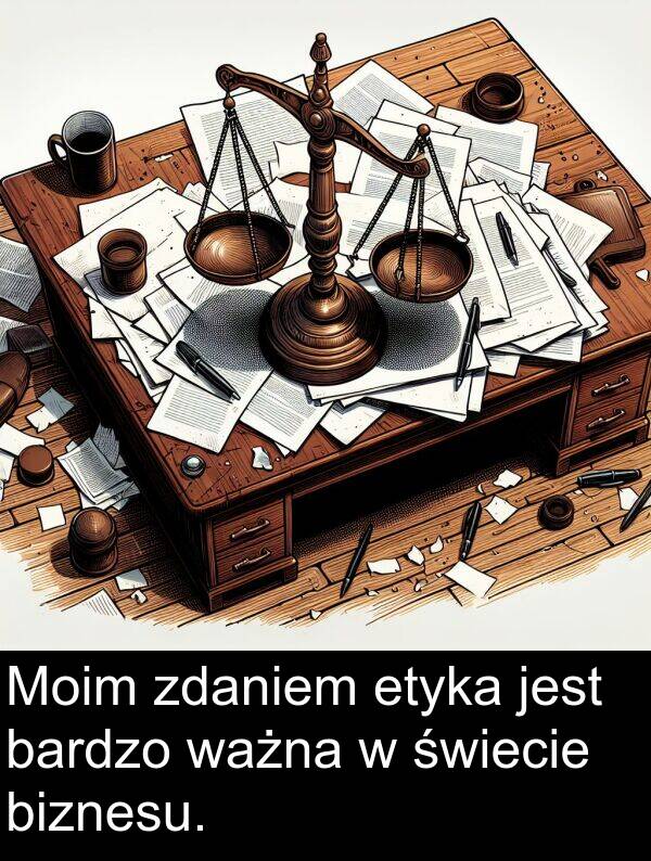 zdaniem: Moim zdaniem etyka jest bardzo ważna w świecie biznesu.