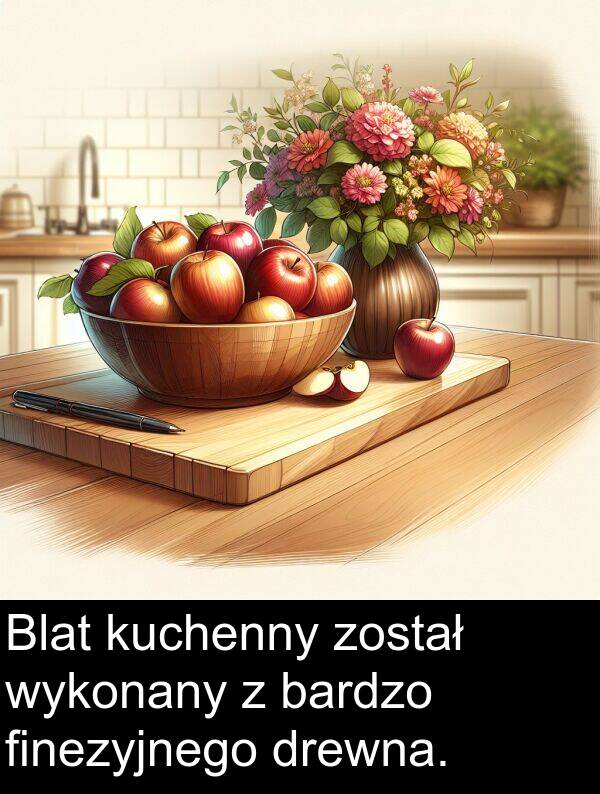 został: Blat kuchenny został wykonany z bardzo finezyjnego drewna.