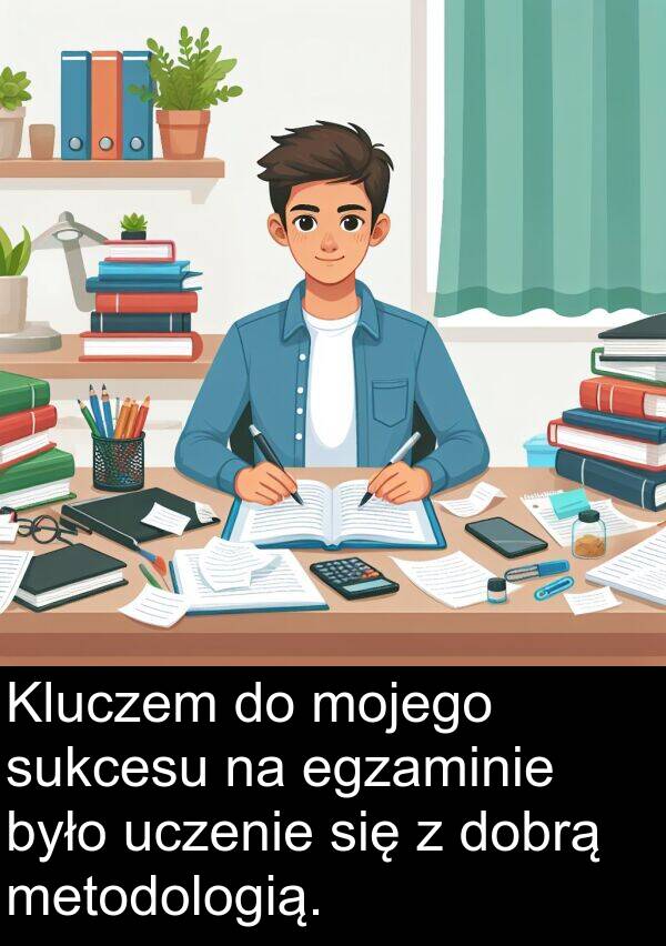 egzaminie: Kluczem do mojego sukcesu na egzaminie było uczenie się z dobrą metodologią.