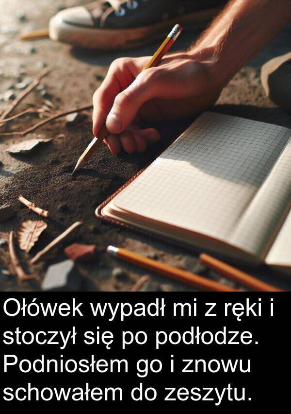 znowu: Ołówek wypadł mi z ręki i stoczył się po podłodze. Podniosłem go i znowu schowałem do zeszytu.