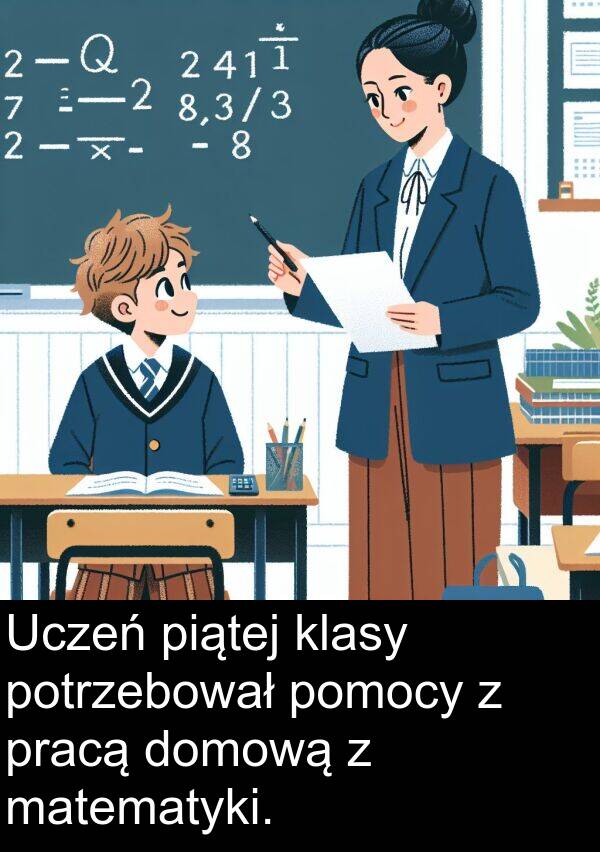 pracą: Uczeń piątej klasy potrzebował pomocy z pracą domową z matematyki.