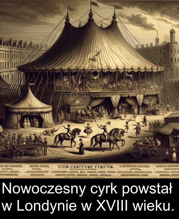 powstał: Nowoczesny cyrk powstał w Londynie w XVIII wieku.