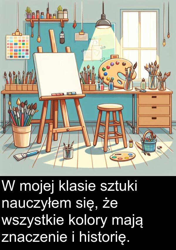 znaczenie: W mojej klasie sztuki nauczyłem się, że wszystkie kolory mają znaczenie i historię.