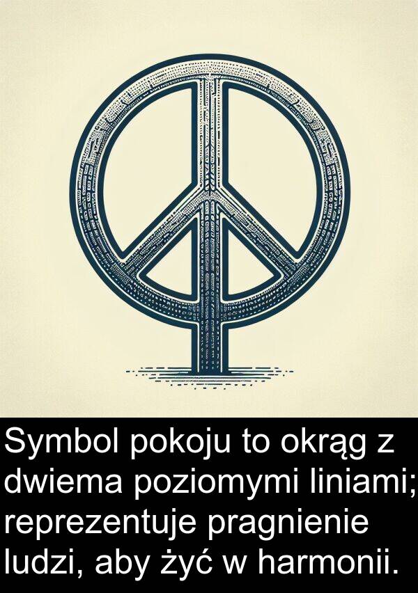 harmonii: Symbol pokoju to okrąg z dwiema poziomymi liniami; reprezentuje pragnienie ludzi, aby żyć w harmonii.