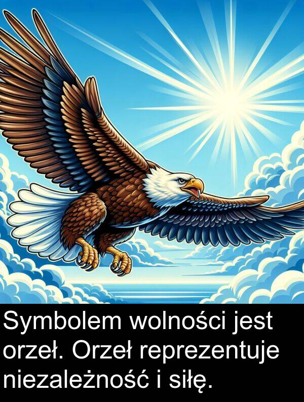 reprezentuje: Symbolem wolności jest orzeł. Orzeł reprezentuje niezależność i siłę.