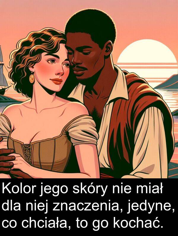 znaczenia: Kolor jego skóry nie miał dla niej znaczenia, jedyne, co chciała, to go kochać.
