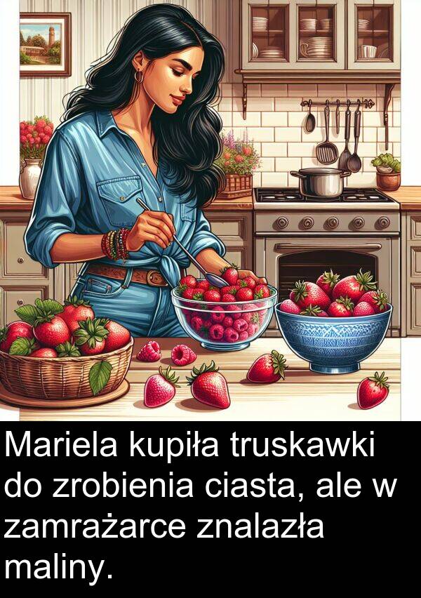 zrobienia: Mariela kupiła truskawki do zrobienia ciasta, ale w zamrażarce znalazła maliny.