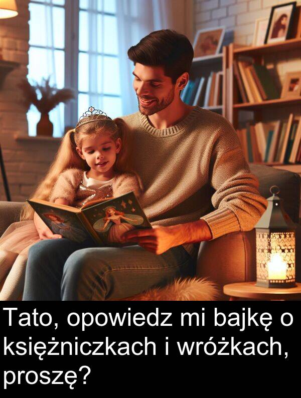 proszę: Tato, opowiedz mi bajkę o księżniczkach i wróżkach, proszę?
