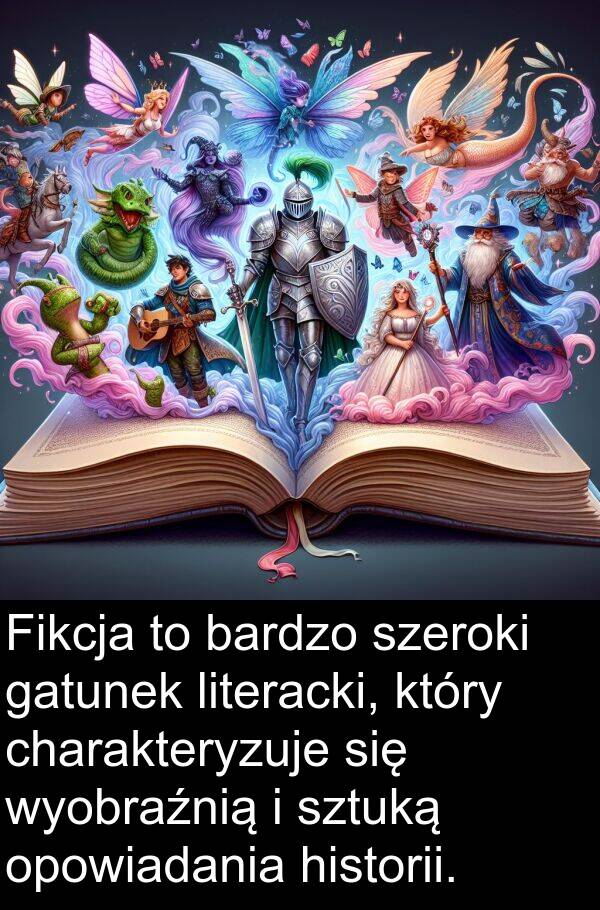 charakteryzuje: Fikcja to bardzo szeroki gatunek literacki, który charakteryzuje się wyobraźnią i sztuką opowiadania historii.