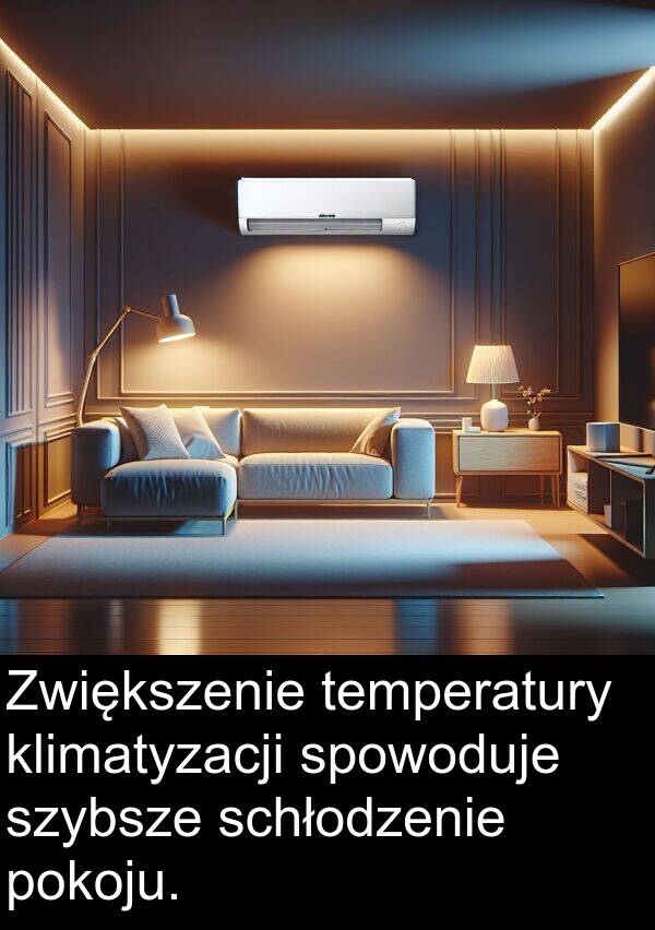 klimatyzacji: Zwiększenie temperatury klimatyzacji spowoduje szybsze schłodzenie pokoju.