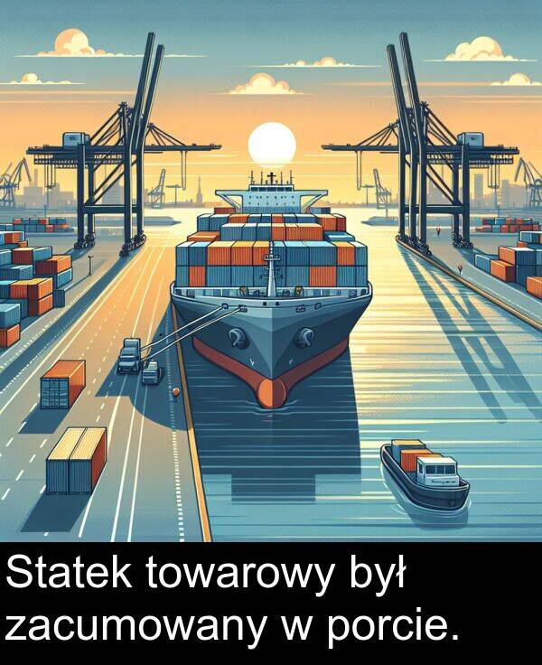 zacumowany: Statek towarowy był zacumowany w porcie.