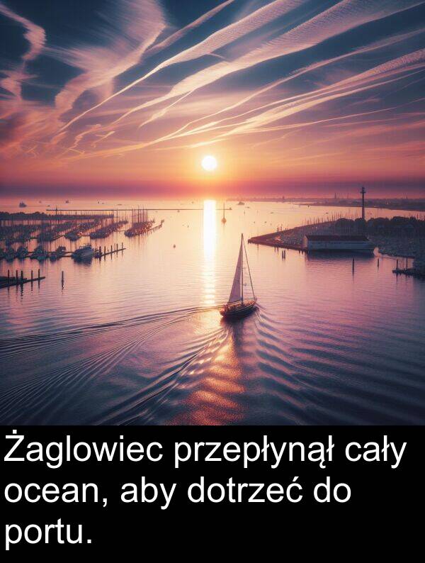 przepłynął: Żaglowiec przepłynął cały ocean, aby dotrzeć do portu.