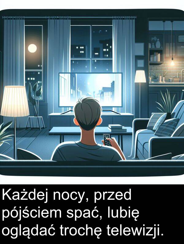 przed: Każdej nocy, przed pójściem spać, lubię oglądać trochę telewizji.