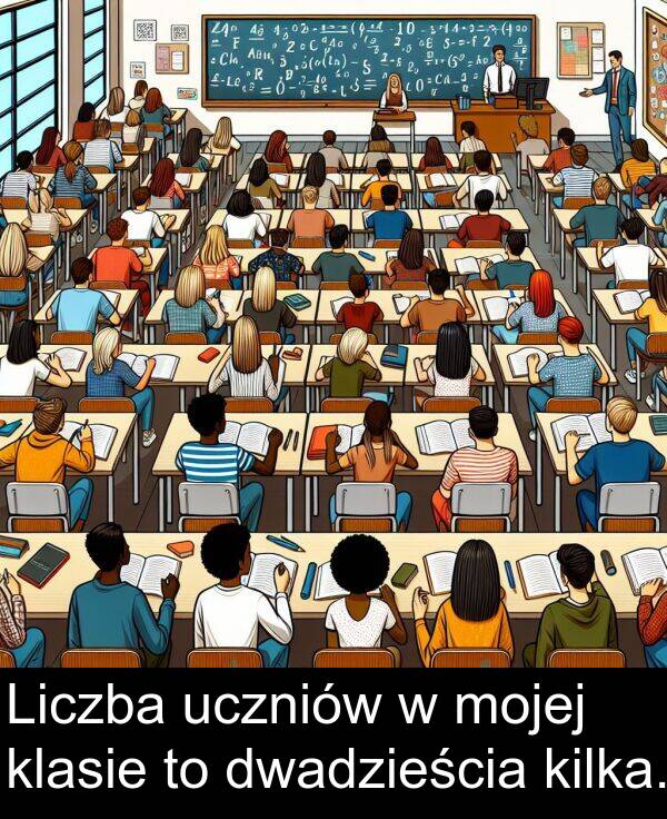 uczniów: Liczba uczniów w mojej klasie to dwadzieścia kilka.