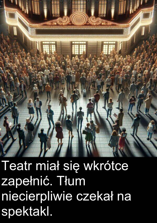 wkrótce: Teatr miał się wkrótce zapełnić. Tłum niecierpliwie czekał na spektakl.