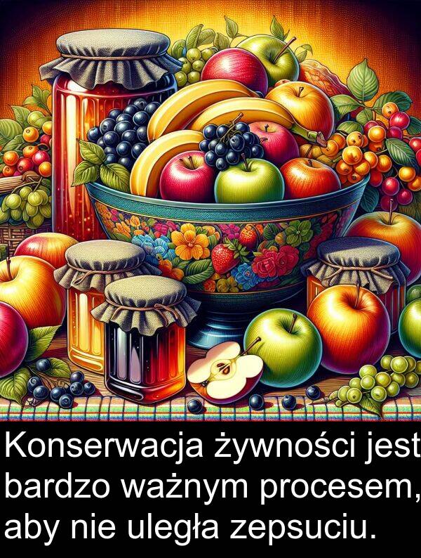 procesem: Konserwacja żywności jest bardzo ważnym procesem, aby nie uległa zepsuciu.