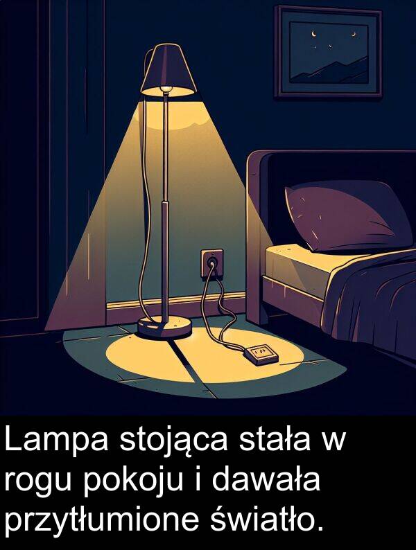 przytłumione: Lampa stojąca stała w rogu pokoju i dawała przytłumione światło.