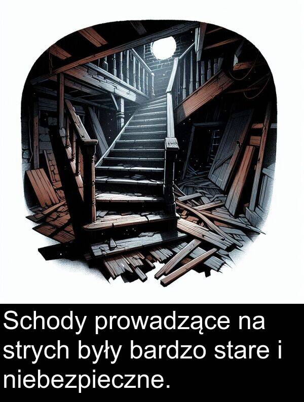prowadzące: Schody prowadzące na strych były bardzo stare i niebezpieczne.
