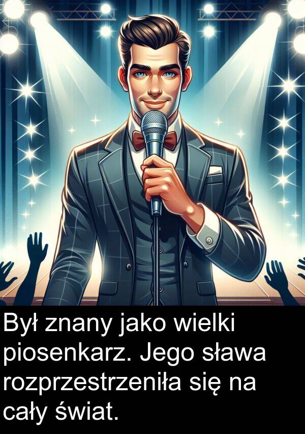 piosenkarz: Był znany jako wielki piosenkarz. Jego sława rozprzestrzeniła się na cały świat.