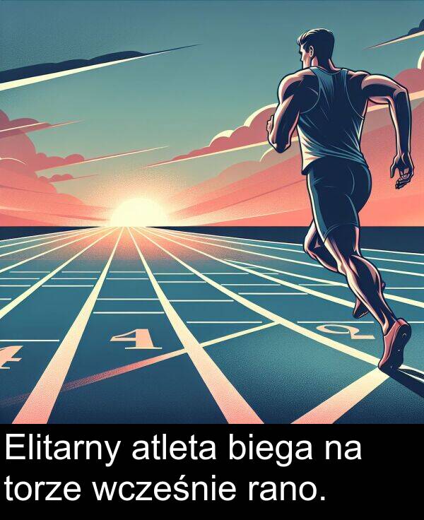 wcześnie: Elitarny atleta biega na torze wcześnie rano.