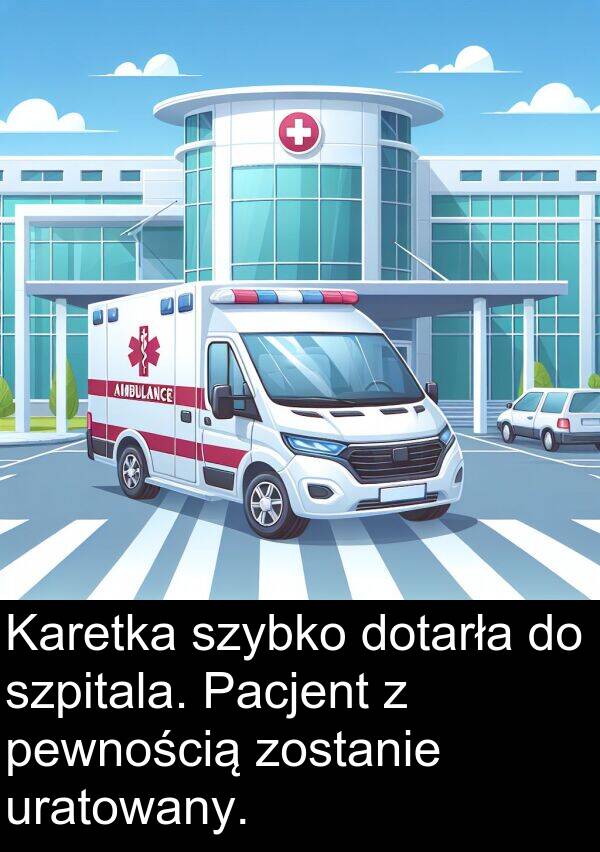 zostanie: Karetka szybko dotarła do szpitala. Pacjent z pewnością zostanie uratowany.