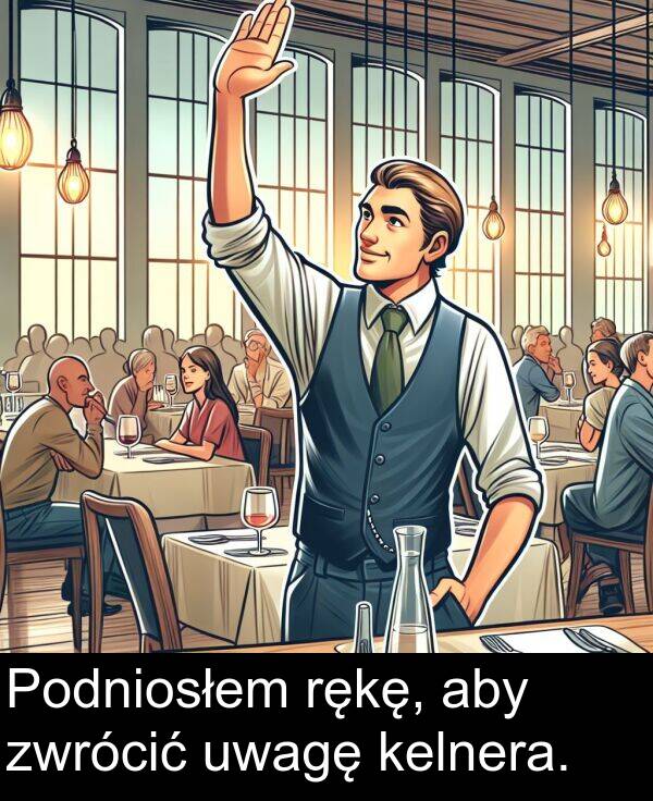 zwrócić: Podniosłem rękę, aby zwrócić uwagę kelnera.