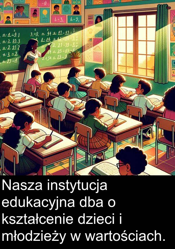 wartościach: Nasza instytucja edukacyjna dba o kształcenie dzieci i młodzieży w wartościach.